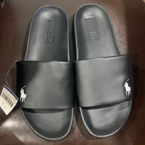 Men’s Polo Ralph Lauren Cayson Slides Sandals Black/White Size 13